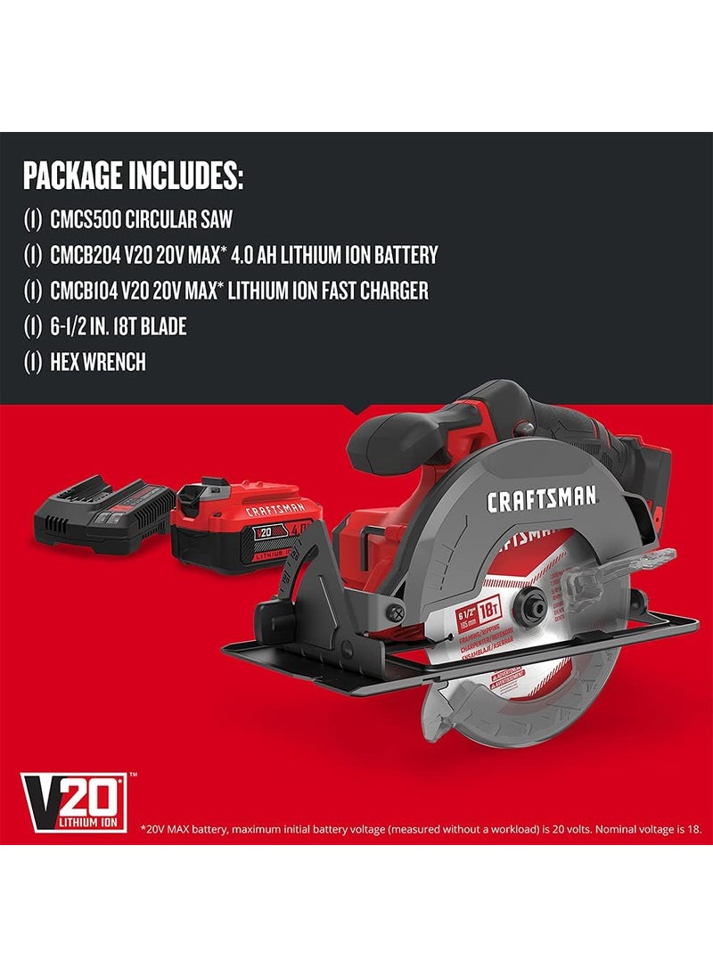 CRAFTSMAN CRAFTSMAN V20 Cordless Circular Saw Kit 612 inch Battery and Charger Included CMCS500M1  - Image 3