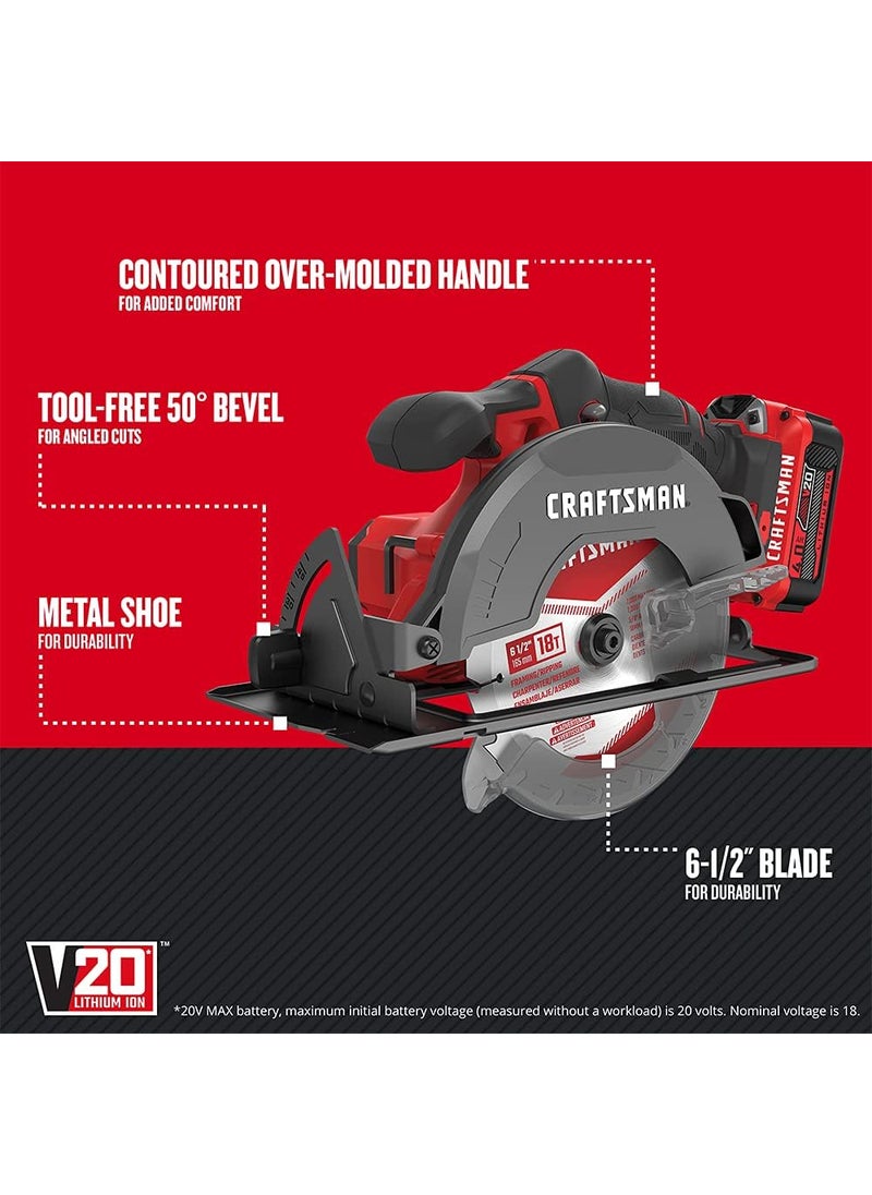 CRAFTSMAN CRAFTSMAN V20 Cordless Circular Saw Kit 612 inch Battery and Charger Included CMCS500M1  - Image 2