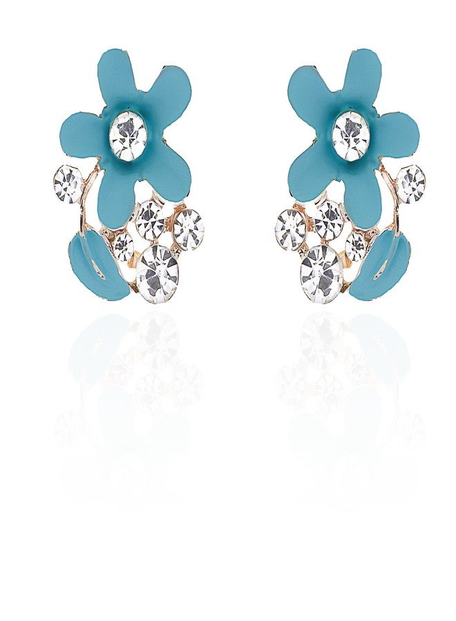 YouBella Jewellery Gold Plated Floral Stud Earrings for Girls and Women (BLUE) - Image 2