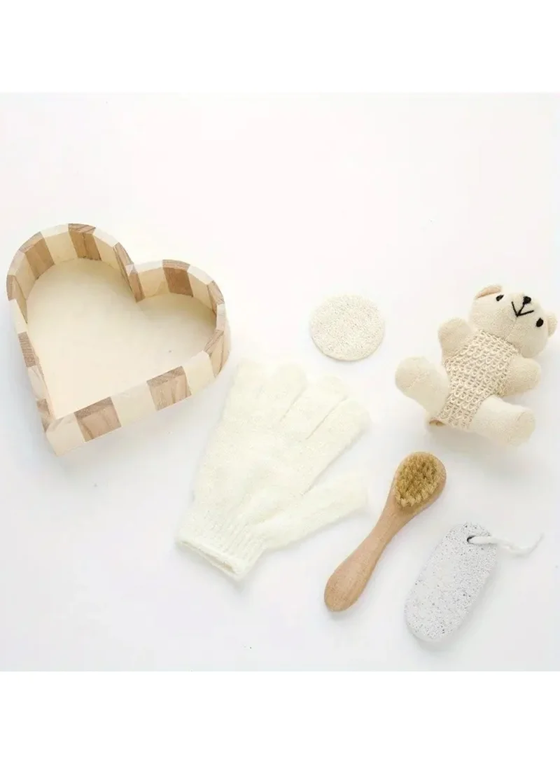 Sharpdo 5 In 1 Little Bear Bath Set Multifunctional Natural Bathing Set For Women Baby Kids Bath Accessories Set