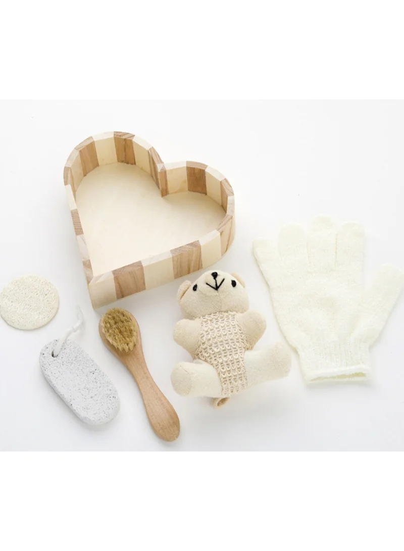 Sharpdo 5 In 1 Little Bear Bath Set Multifunctional Natural Bathing Set For Women Baby Kids Bath Accessories Set