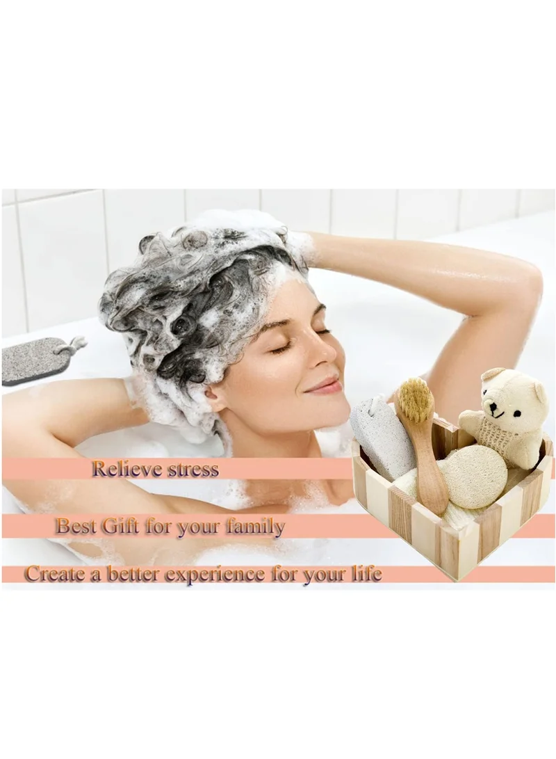 Sharpdo 5 In 1 Little Bear Bath Set Multifunctional Natural Bathing Set For Women Baby Kids Bath Accessories Set