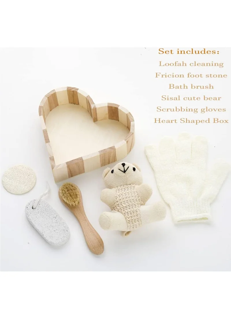 Sharpdo 5 In 1 Little Bear Bath Set Multifunctional Natural Bathing Set For Women Baby Kids Bath Accessories Set