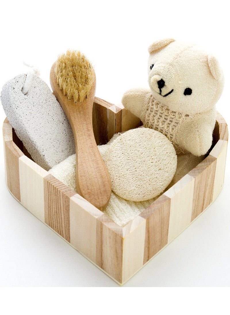 Sharpdo 5 In 1 Little Bear Bath Set Multifunctional Natural Bathing Set For Women Baby Kids Bath Accessories Set  - Image 1