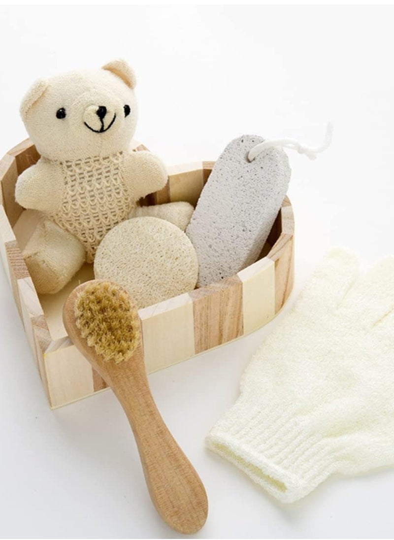 Sharpdo 5 In 1 Little Bear Bath Set Multifunctional Natural Bathing Set For Women Baby Kids Bath Accessories Set  - Image 5