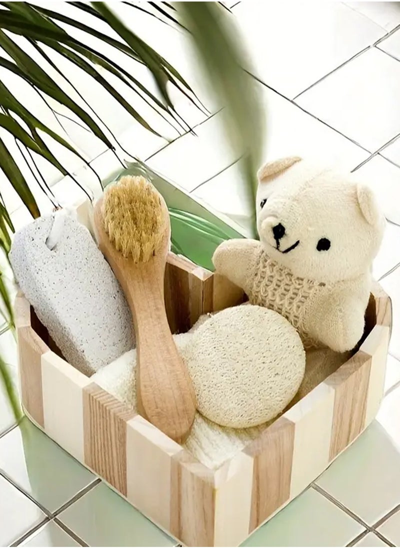 Sharpdo 5 In 1 Little Bear Bath Set Multifunctional Natural Bathing Set For Women Baby Kids Bath Accessories Set  - Image 3