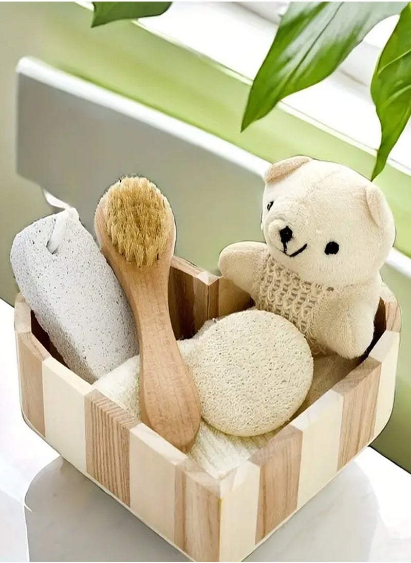 Sharpdo 5 In 1 Little Bear Bath Set Multifunctional Natural Bathing Set For Women Baby Kids Bath Accessories Set  - Image 2