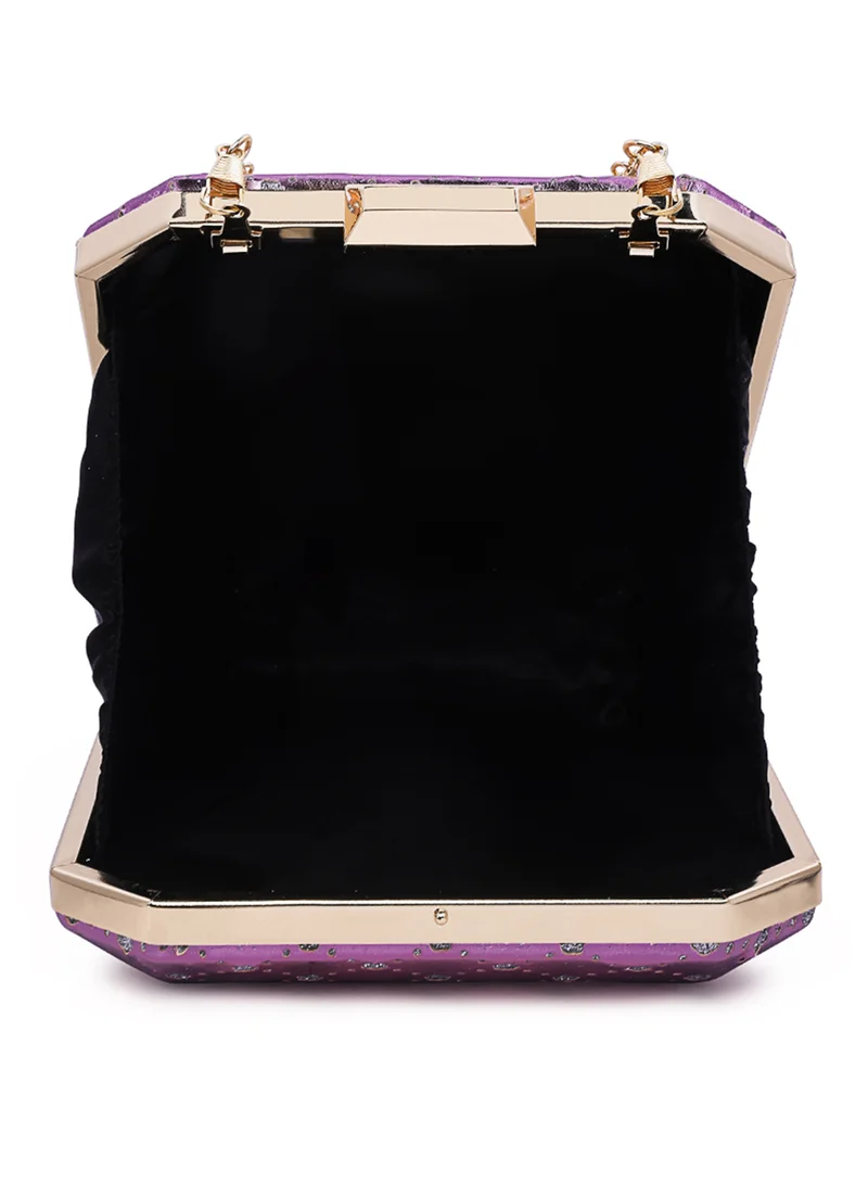 London Rag Purple Metallic Cut Out Clutch Bag