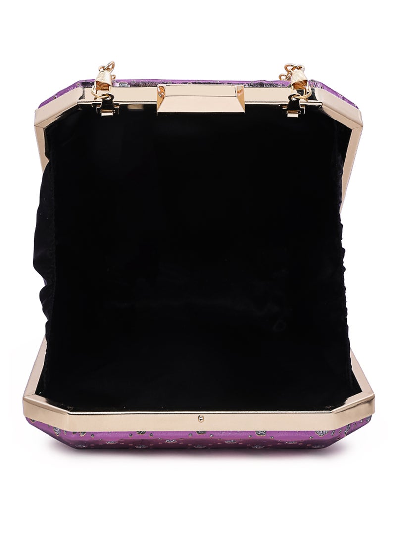 لندن راج حقيبة كلاتش معدنية أرجوانية مقطوعة - Image 4