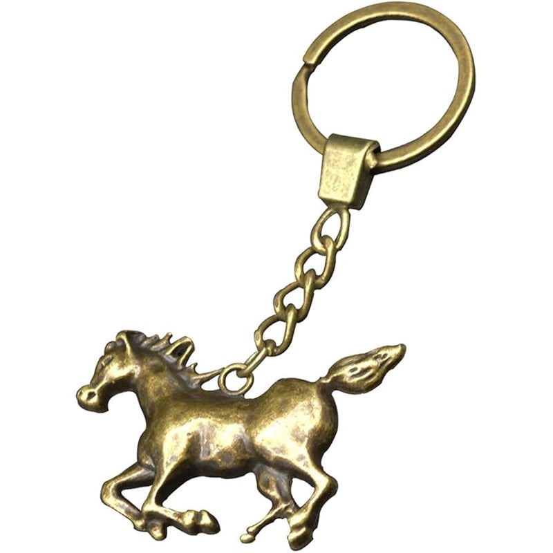 Yzikema 1 PCS Creative Zinc Alloy Horse Key Chain， Vintage Horse Keychain， Metal Animal KeyRing for Western Cowboy Women and Men Keyring Universal Size, Antique Brass, 3.76”x2”inches - Image 1
