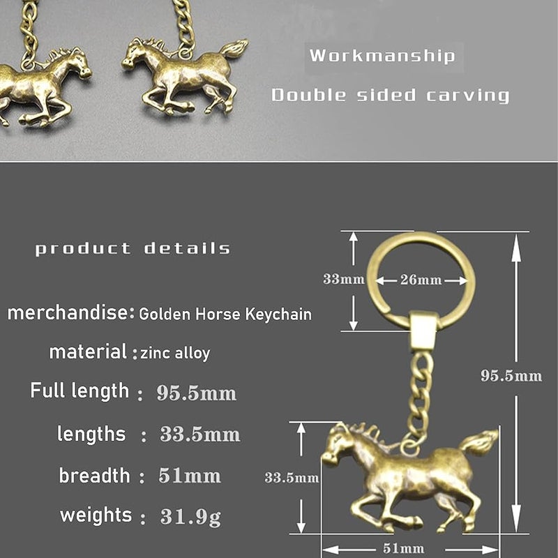 Yzikema 1 PCS Creative Zinc Alloy Horse Key Chain， Vintage Horse Keychain， Metal Animal KeyRing for Western Cowboy Women and Men Keyring Universal Size, Antique Brass, 3.76”x2”inches - Image 2