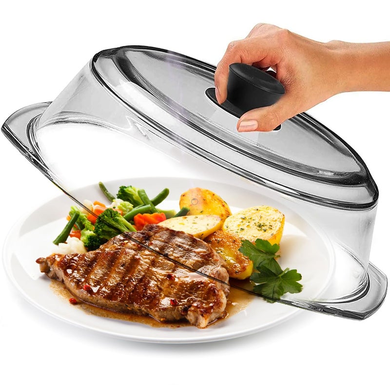 Le'raze Leâ€™raze Tall Glass Microwave Splatter Cover for Food - Cookware & Bakeware Serving Dish Cover, Plate Guard Lid with Easy Grip Silicone Handle Knob - 100% Food Grade BPA Free & Dishwasher Safe - 10in - Image 1