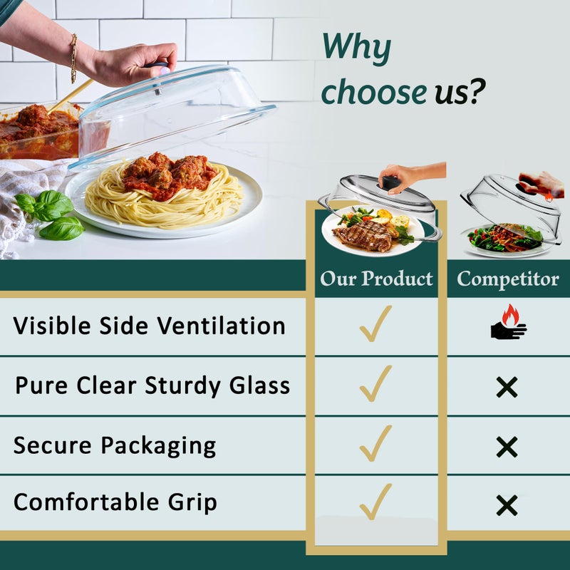 Le'raze Leâ€™raze Tall Glass Microwave Splatter Cover for Food - Cookware & Bakeware Serving Dish Cover, Plate Guard Lid with Easy Grip Silicone Handle Knob - 100% Food Grade BPA Free & Dishwasher Safe - 10in - Image 5