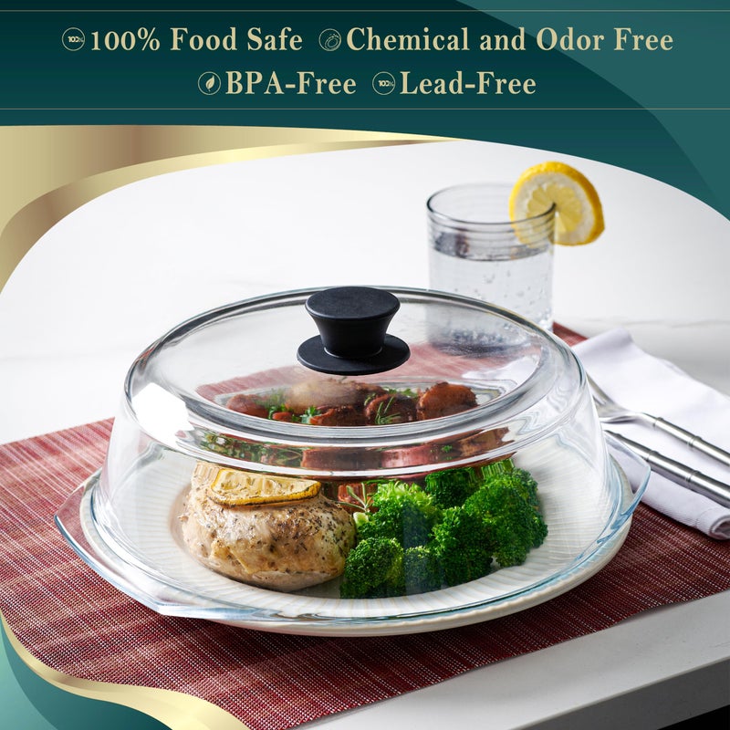 Le'raze Leâ€™raze Tall Glass Microwave Splatter Cover for Food - Cookware & Bakeware Serving Dish Cover, Plate Guard Lid with Easy Grip Silicone Handle Knob - 100% Food Grade BPA Free & Dishwasher Safe - 10in - Image 2