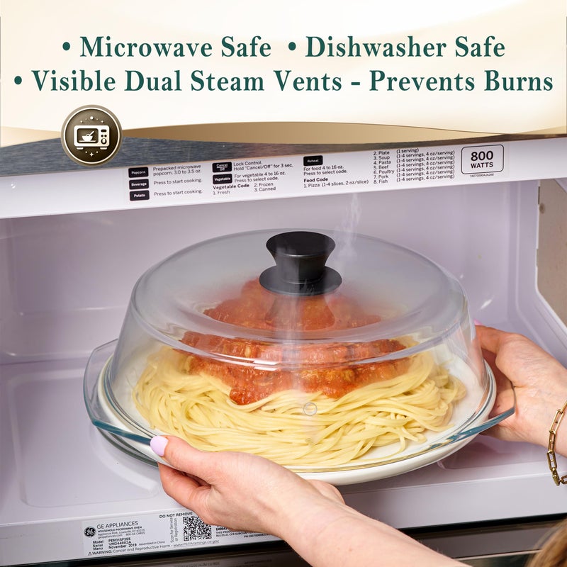 Le'raze Leâ€™raze Tall Glass Microwave Splatter Cover for Food - Cookware & Bakeware Serving Dish Cover, Plate Guard Lid with Easy Grip Silicone Handle Knob - 100% Food Grade BPA Free & Dishwasher Safe - 10in - Image 3