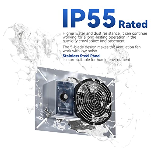 Abestorm 260CFM Crawl Space Ventilation Fan, IP-55 Rated Commercial Stainless Steel Vent Fan with Humidistat & Thermostat, 6.7 Inch Ventilator with Isolation Mesh for Crawlspace, Basement, Garage - Image 2