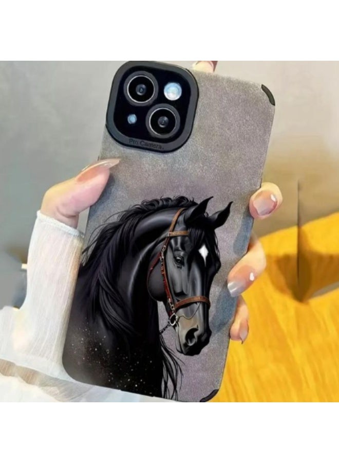 iPhone 12 Pro Cover, A Personalized Black Horse-Themed Protective Phone Case Suitable for iPhone 12 Pro, Grey Color. - Image 2