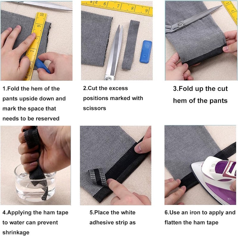 ASKIND 3Pcs Permanent Washable Iron-On Hem Clothing Tape, Pants Edge Shorten Self-Adhesive Pants Mouth Paste, Fabric Fusing Tape for Pants Jeans Clothes, Black/White/Gray - Image 5