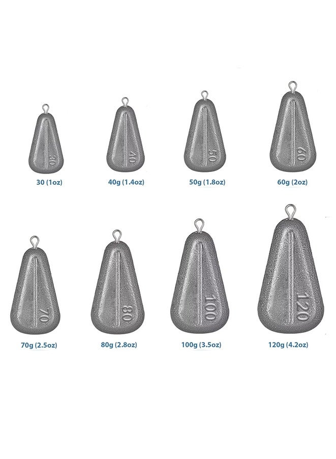 Generic 8-Piece Fishing Weights Sinkers No Roll Sinkers Lead Weights No Snag Flat Inline Sinkers for Catfishing Rigs(30g/40g/50g/60g/70g/80g/100g/120g)  - Image 1