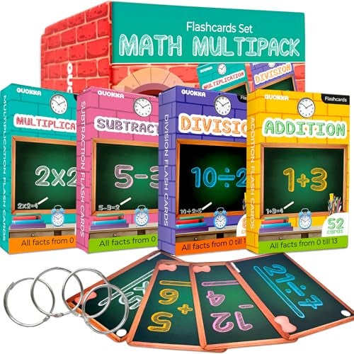 QUOKKA Math Flash Cards for Kids Ages 48 Addition and Subtraction Multiplication and Division Games for Kids 57 278 DoubleSided Flashcards for Studying Large Bold Fonts Flash Card Rings - Image 1