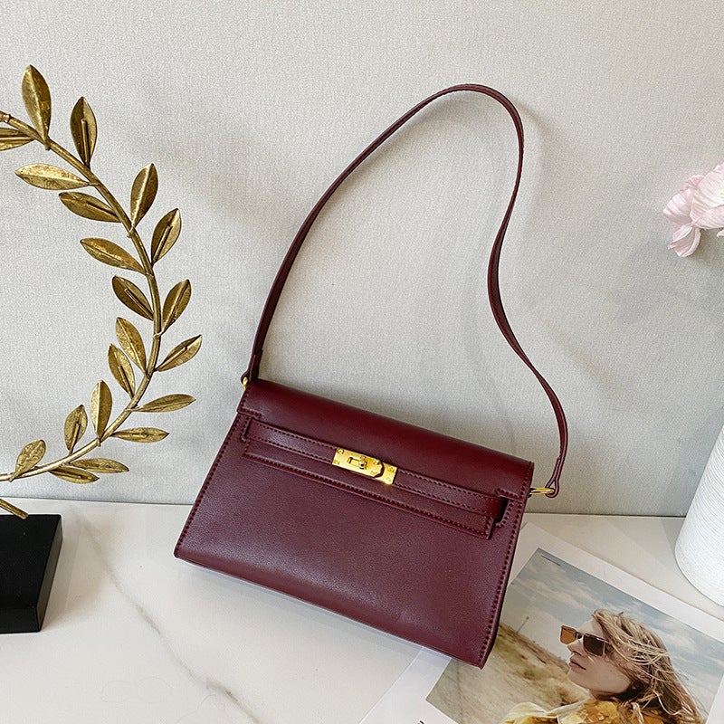 Textured Messenger Bag Genuine Leather Vintage Kelly Bag For Women High-Grade Versatile Underarm Bag Commuter Messenger Bag - Image 4