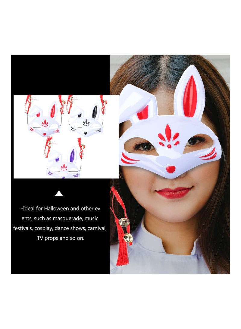 XiuWoo Kabuki Fox Costume Masks, Rabbit Head Face Cover Japanese Kitsune Animal DIY Cosplay Masks for Masquerade Ball Halloween Party Prop 3pcs - Image 2
