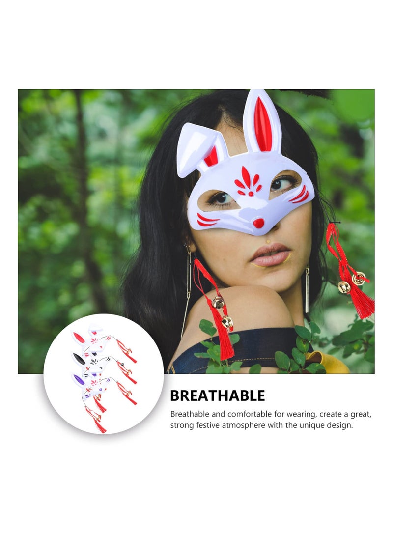 XiuWoo Kabuki Fox Costume Masks, Rabbit Head Face Cover Japanese Kitsune Animal DIY Cosplay Masks for Masquerade Ball Halloween Party Prop 3pcs - Image 3