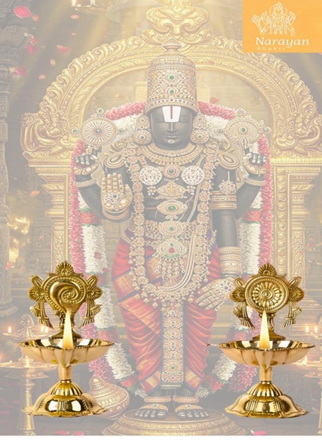 Narayan bhaktiᵀᴹ shanku Chakra، حجم كبير، Diya لديكور puja Deepam kundulu jyot Diwali لديكور المنزل، حامل laxmi puja Diya pyali للماندير/المكتب/الهدايا الاحتفالية (العرض: 3 بوصات ارتفاع: 4.3 بوصة|200 جرام) (عبوة من قطعتين) - Image 4