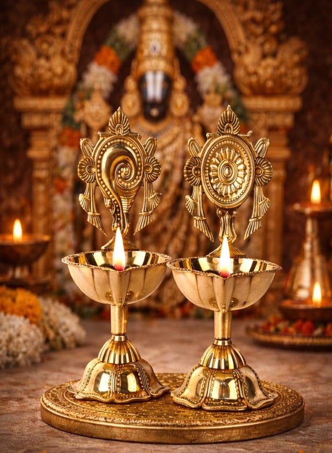 Narayan bhaktiᵀᴹ shanku Chakra، حجم كبير، Diya لديكور puja Deepam kundulu jyot Diwali لديكور المنزل، حامل laxmi puja Diya pyali للماندير/المكتب/الهدايا الاحتفالية (العرض: 3 بوصات ارتفاع: 4.3 بوصة|200 جرام) (عبوة من قطعتين) - Image 1