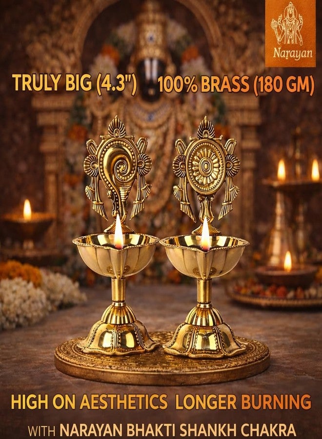 Narayan bhaktiᵀᴹ shanku Chakra، حجم كبير، Diya لديكور puja Deepam kundulu jyot Diwali لديكور المنزل، حامل laxmi puja Diya pyali للماندير/المكتب/الهدايا الاحتفالية (العرض: 3 بوصات ارتفاع: 4.3 بوصة|200 جرام) (عبوة من قطعتين) - Image 2