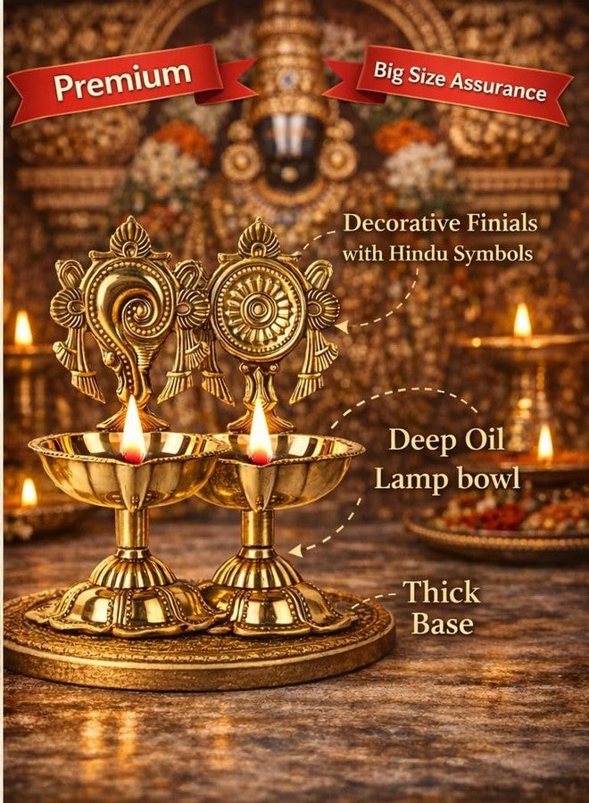 Narayan bhaktiᵀᴹ shanku Chakra، حجم كبير، Diya لديكور puja Deepam kundulu jyot Diwali لديكور المنزل، حامل laxmi puja Diya pyali للماندير/المكتب/الهدايا الاحتفالية (العرض: 3 بوصات ارتفاع: 4.3 بوصة|200 جرام) (عبوة من قطعتين) - Image 5