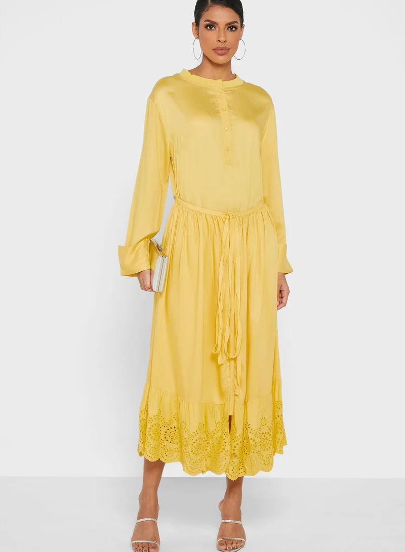 ANOTAH Yellow Ruffle Hem Dress