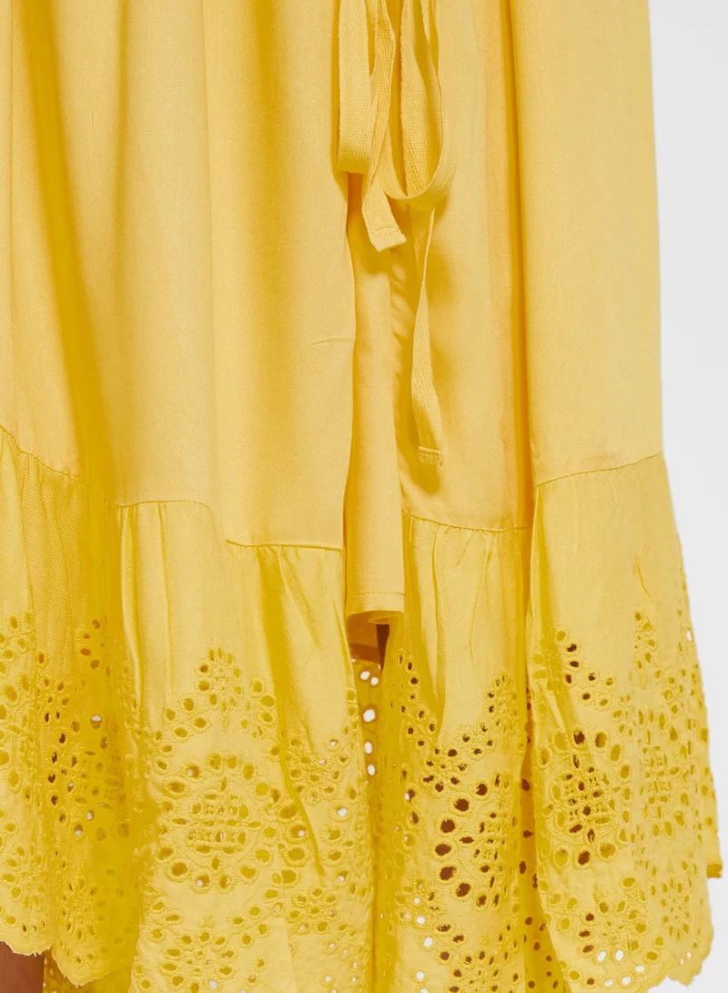 ANOTAH Yellow Ruffle Hem Dress