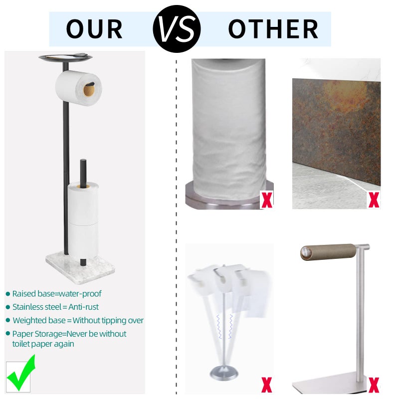 FEILERN FEILERN Toilet Paper Holder Stand for Bathroom Floor Standing Toilet Roll Dispenser Storages 4 Reserve Rolls  with Top Storage Shelf for Cell Phones  Wipe  Wallet and More(Marble Black)  - Image 4