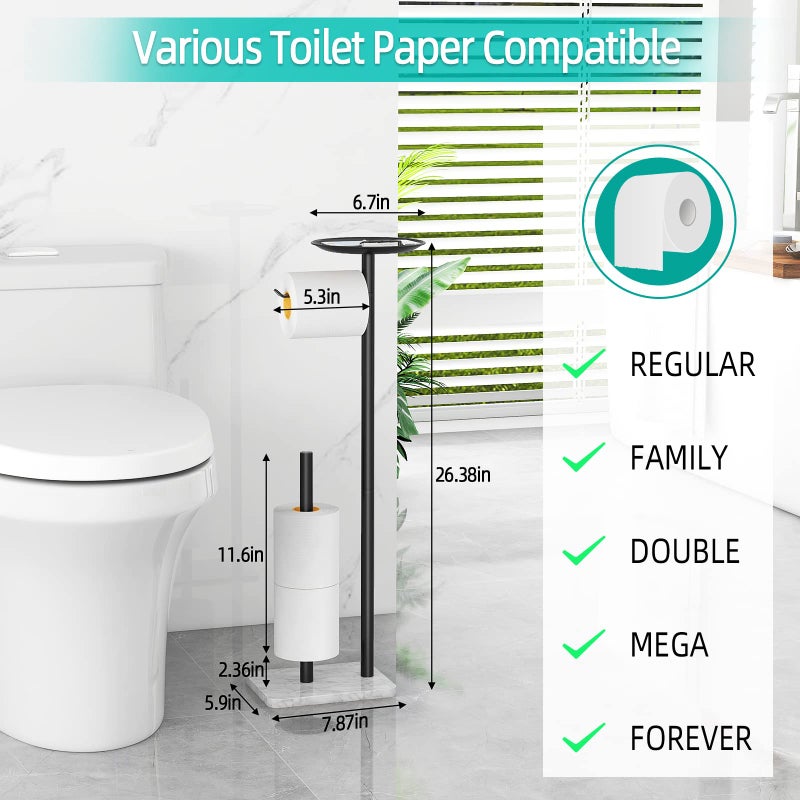 FEILERN FEILERN Toilet Paper Holder Stand for Bathroom Floor Standing Toilet Roll Dispenser Storages 4 Reserve Rolls  with Top Storage Shelf for Cell Phones  Wipe  Wallet and More(Marble Black)  - Image 5