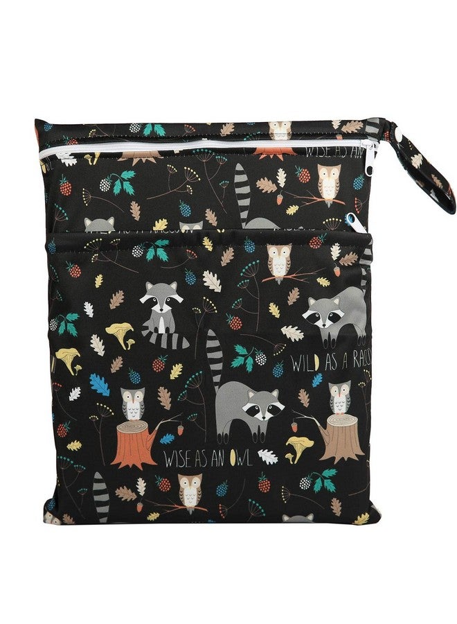 Sigzagor Wet Bag Baby Cloth Diaper Nappy Bag Reusable Washable With Two Zippered Pockets (Animal Racoon) - Image 1
