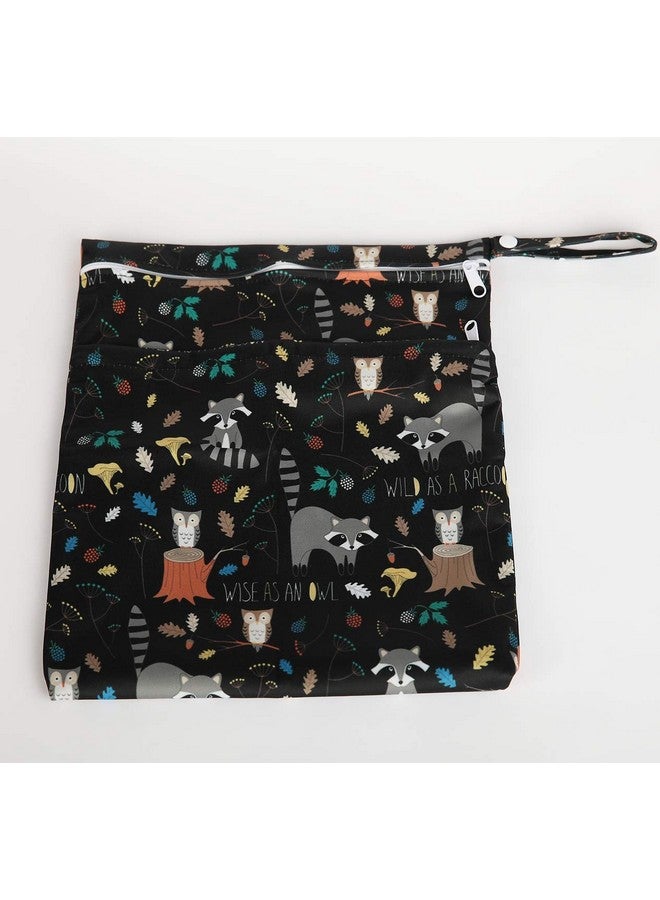 Sigzagor Wet Bag Baby Cloth Diaper Nappy Bag Reusable Washable With Two Zippered Pockets (Animal Racoon) - Image 3