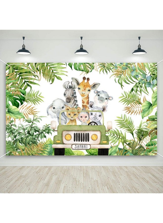 Mocsicka Safari Jungle Animal Party Banner Wild One Baby Shower Birthday Party Decoration For Boy Cartoon Elephant Giraffe Lion Forest Jungle Theme Party Supplies 72.8 X 43.3 Inch - Image 1