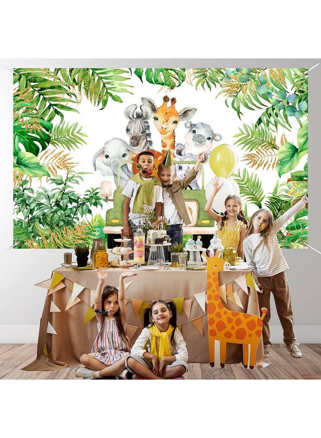 Mocsicka Safari Jungle Animal Party Banner Wild One Baby Shower Birthday Party Decoration For Boy Cartoon Elephant Giraffe Lion Forest Jungle Theme Party Supplies 72.8 X 43.3 Inch - Image 4