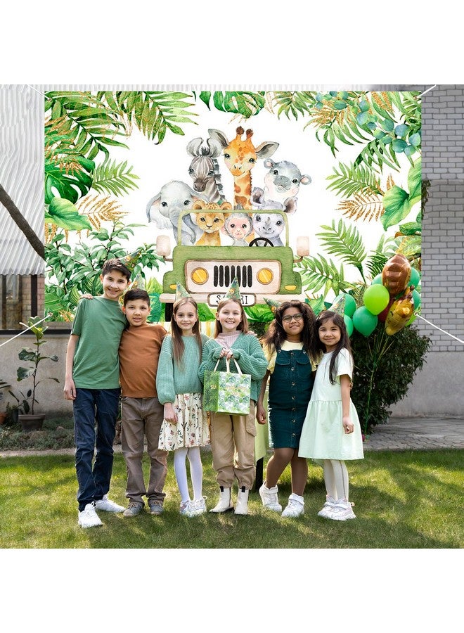 Mocsicka Safari Jungle Animal Party Banner Wild One Baby Shower Birthday Party Decoration For Boy Cartoon Elephant Giraffe Lion Forest Jungle Theme Party Supplies 72.8 X 43.3 Inch - Image 3