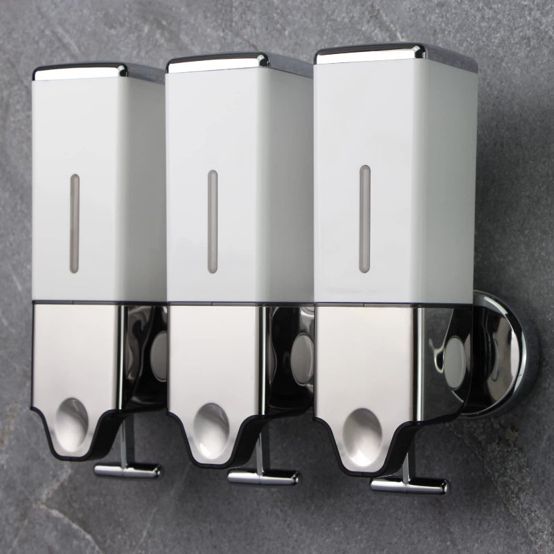 prosfalt prosfalt 3 x 500ml per Cup Wall Mounted Manual Soap Dispenser for Home Bath Kitchen Hotels Restaurants Shower and Lotion DispenserWhite 
