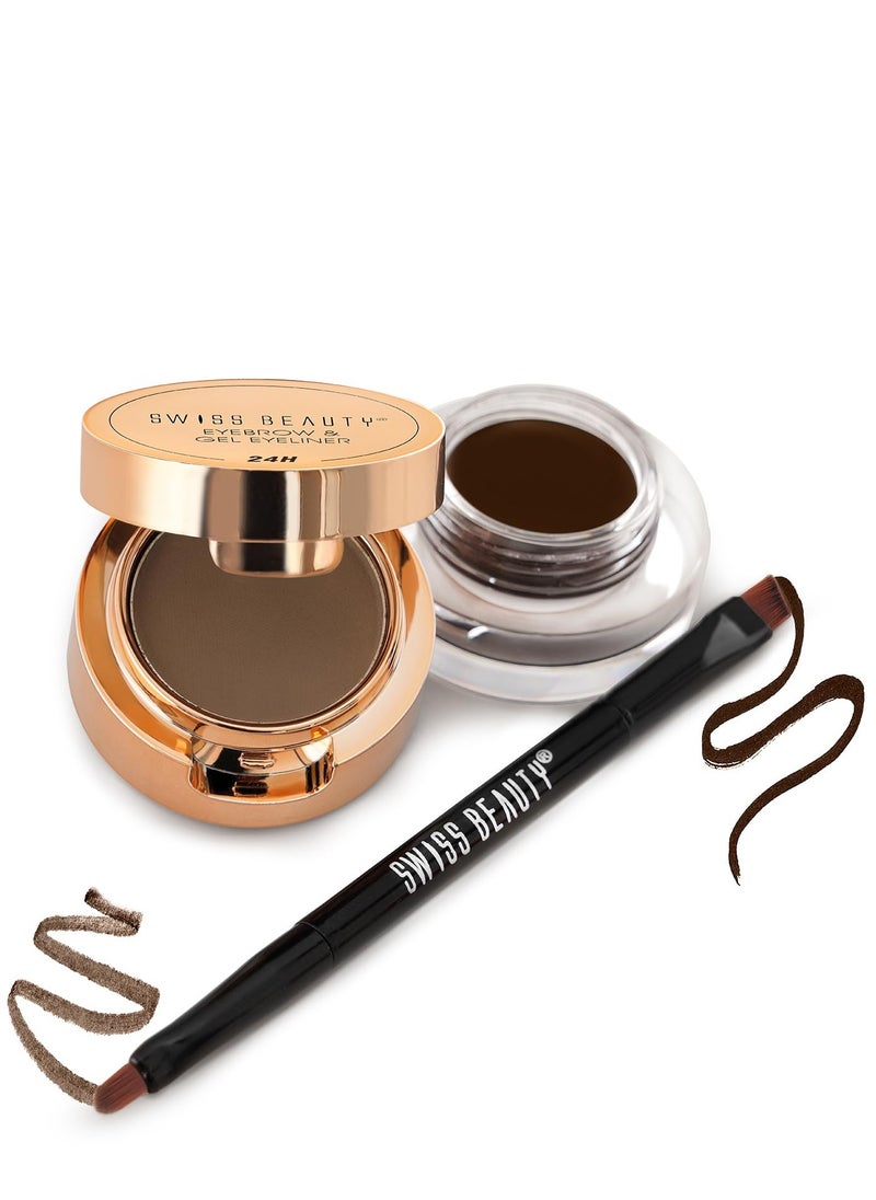 Swiss Beauty Waterproof Eyebrow and Gel Eyeliner 2 In 1 With Brush  Smudge Proof Gel Eyeliner And Eyebrow Definer Pencil Shade  Brown  7G