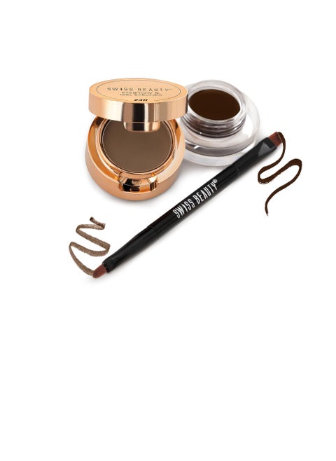 Swiss Beauty Waterproof Eyebrow and Gel Eyeliner 2 In 1 With Brush  Smudge Proof Gel Eyeliner And Eyebrow Definer Pencil Shade  Brown  7G