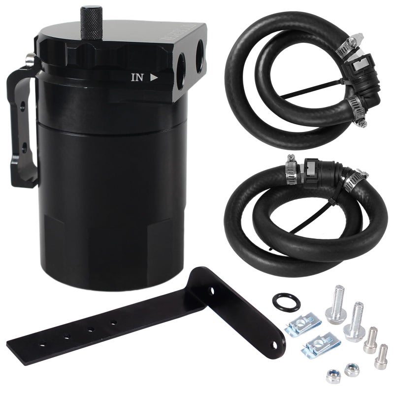 POSENG Oil Catch Can Baffled Oil Separator Tank Compatible with Ford F150 50L 27EB 35EB 1122 Expedition 35L EcoBoost 1822 350ml Black HTRACING