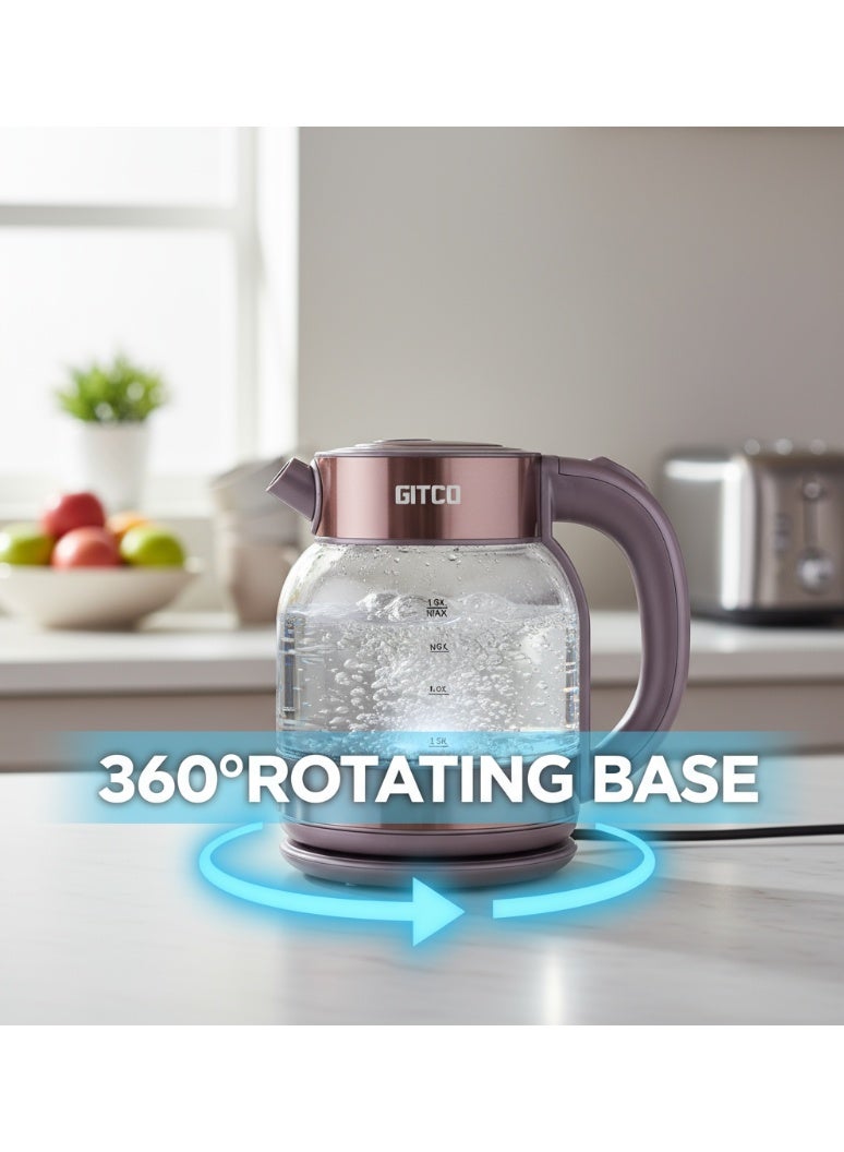 GITCO Electric Double Wall Glass Kettle 1.8L Capacity with  Auto Shut-Off, Fast Boiling & Dry Protection, 360° Rotating Base, Double LED Light- GK2001 - Image 2