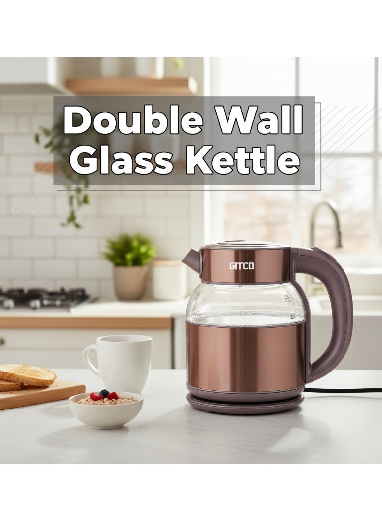 GITCO Electric Double Wall Glass Kettle 1.8L Capacity with  Auto Shut-Off, Fast Boiling & Dry Protection, 360° Rotating Base, Double LED Light- GK2001 - Image 4