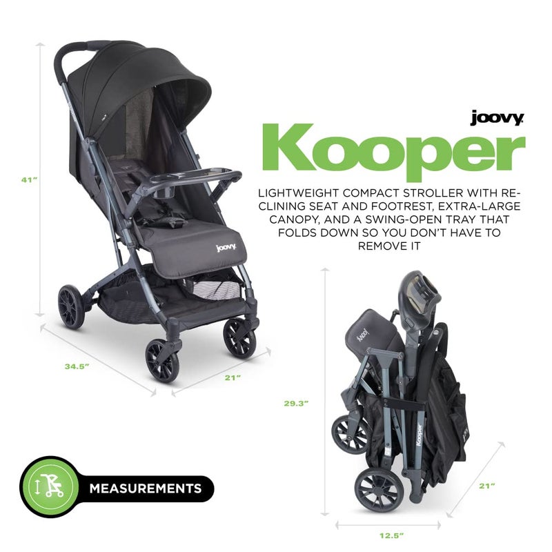 Joovy Kooper Lightweight Baby Stroller Featuring Removable SwingOpen Tray Big Wheels Reclining Seat with Footrest ExtraLarge Retractable Canopy and Compact Fold Forged Iron - Image 2