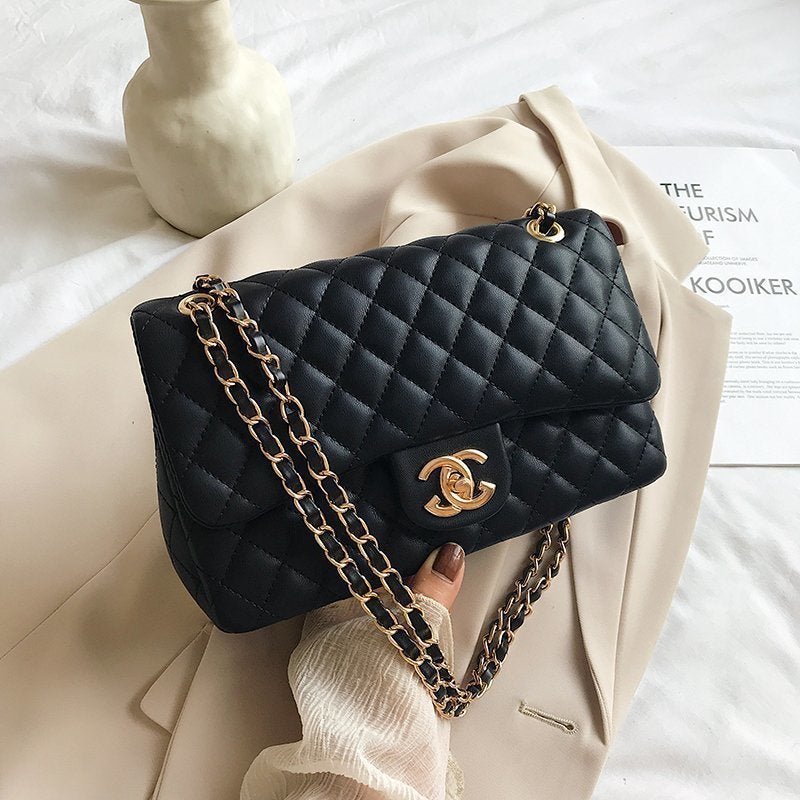 2024 New Trendy Diamond Quilted Chain Shoulder Bag for Women Black