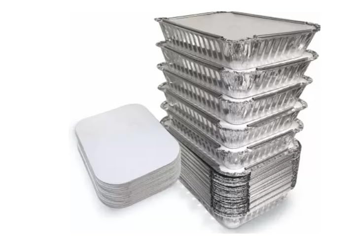 SHOP  SHOPPEE SHOP & SHOPPEE Disposable Aluminium Silver Foil Container with lid, Disposable Jars, Parcel Box, Packaging Metalized Hot/Dry Foods, Cake baking Container - 500 ml (Pack of 50) - Image 5