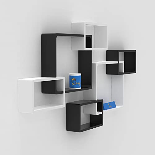 Raafi Wooden Intersecting Wall Shelves (Set of 6) (White & Black) - Image 3